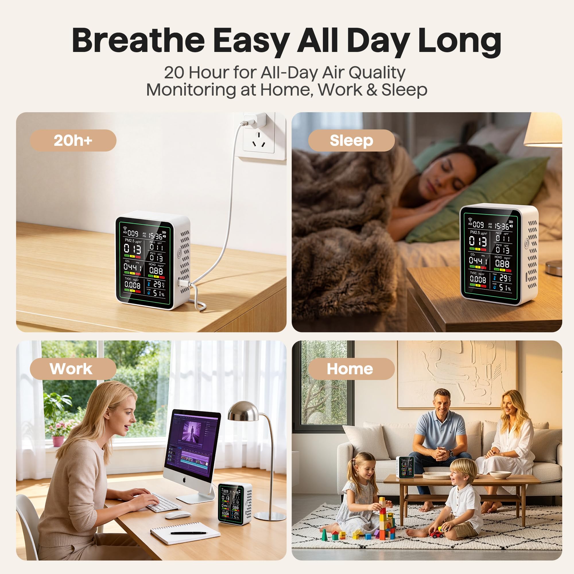 Amazon.com: Air Quality Monitor Indoor, 10-in-1 Portable Smart Air